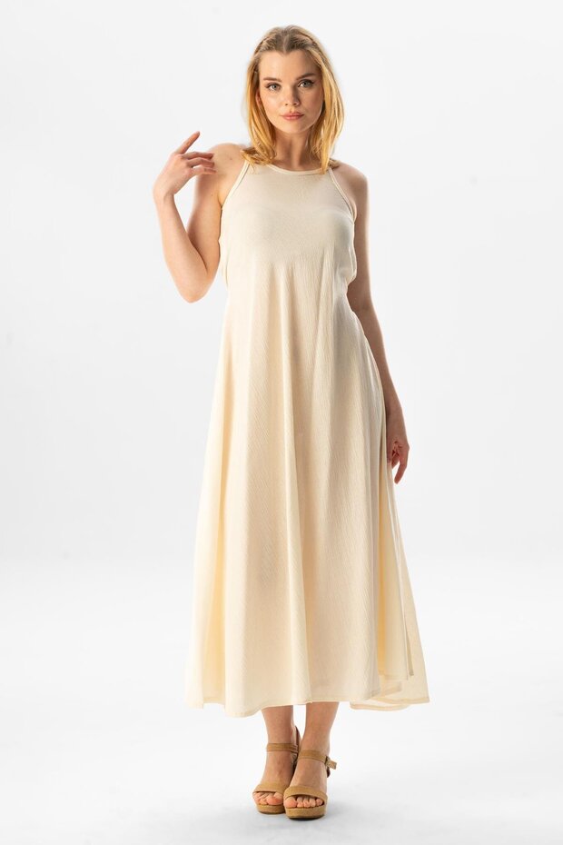 Strappy Sile Cloth Sima Long Summer Dress Cream Red