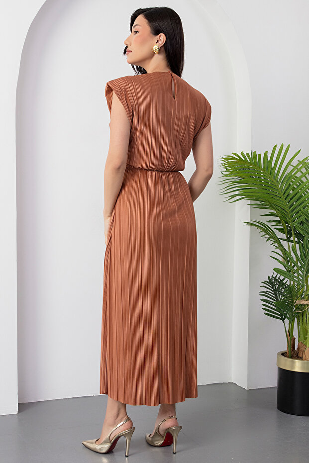 Oval Yaka Omuz Vatkalı Elbise GRS3448 - 7