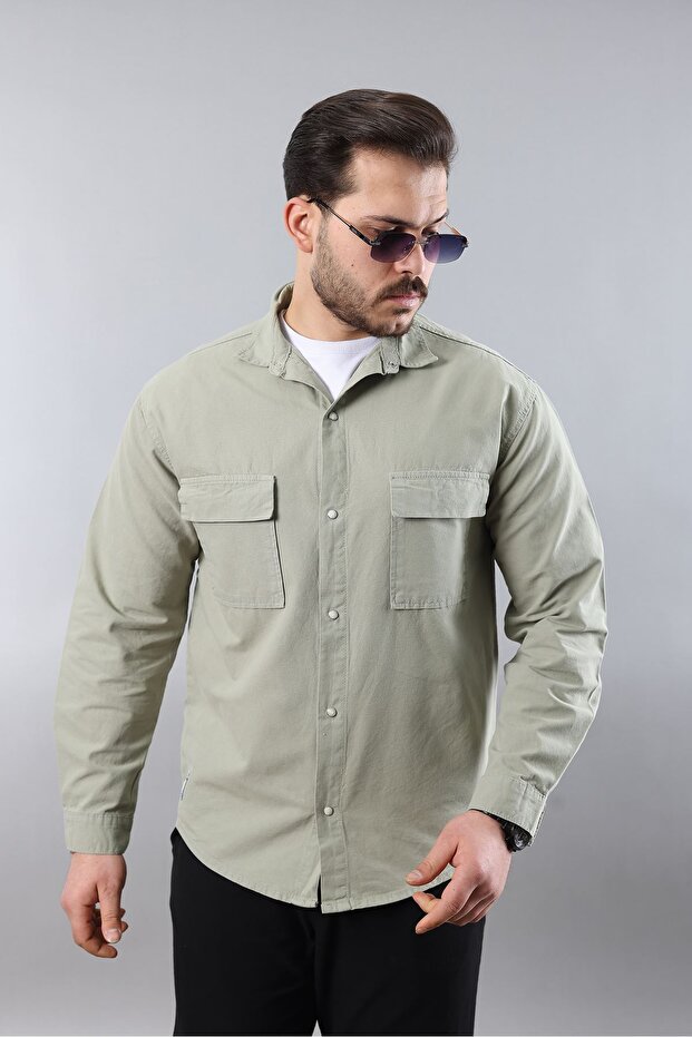 Men's Relax Fit Cotton Khaki Denim Shirt