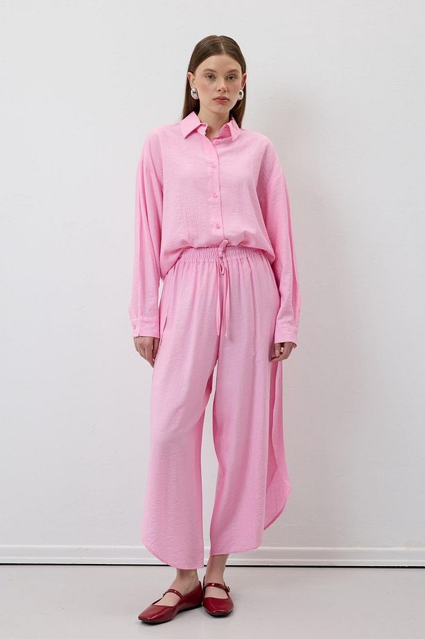 Önü Düğmeli Oversize Gömlek PEMBE - 2