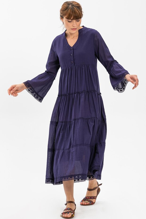 Long Sleeve Voile Şeyma Long Summer Dress Purple Purple