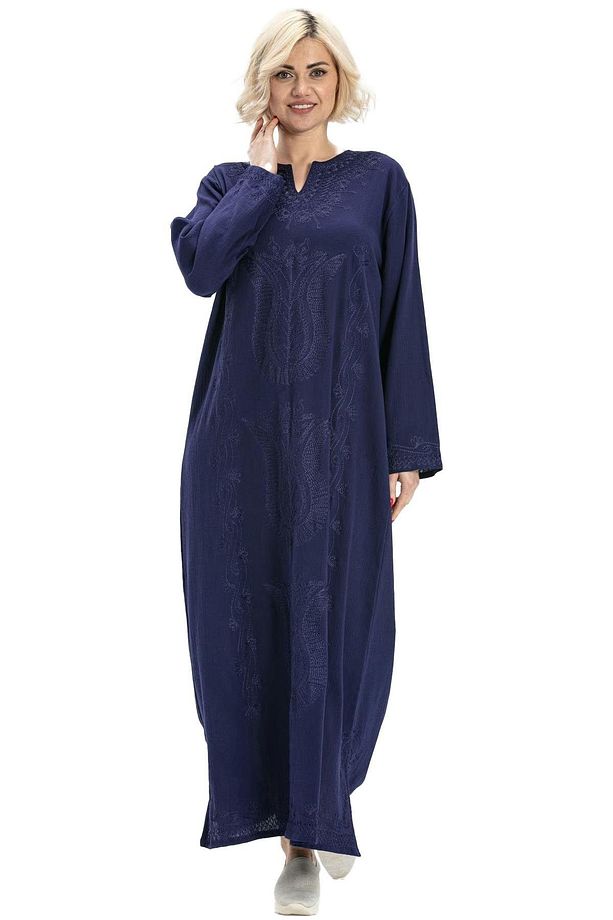 Uzun Kol Şile Bezi Simli Kaftan Midi Boy Yazlık Elbise Mor Mor - 6