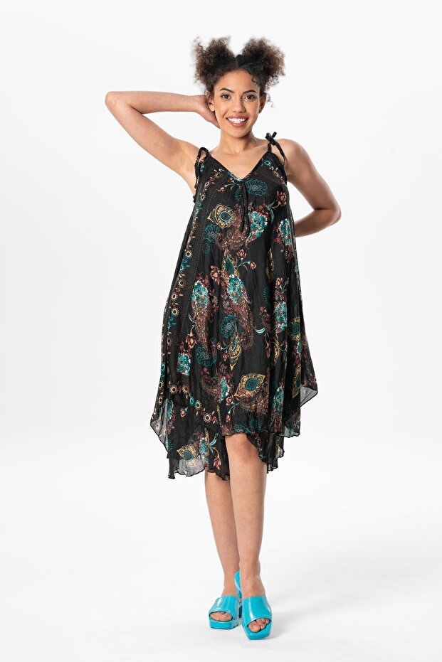 Strappy Voile Aphrodite Short Summer Dress Green 6142