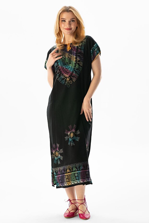 Short Sleeve Cotton Hittite Long Summer Ethnic Dress Palace Colorful Sry Rnkl