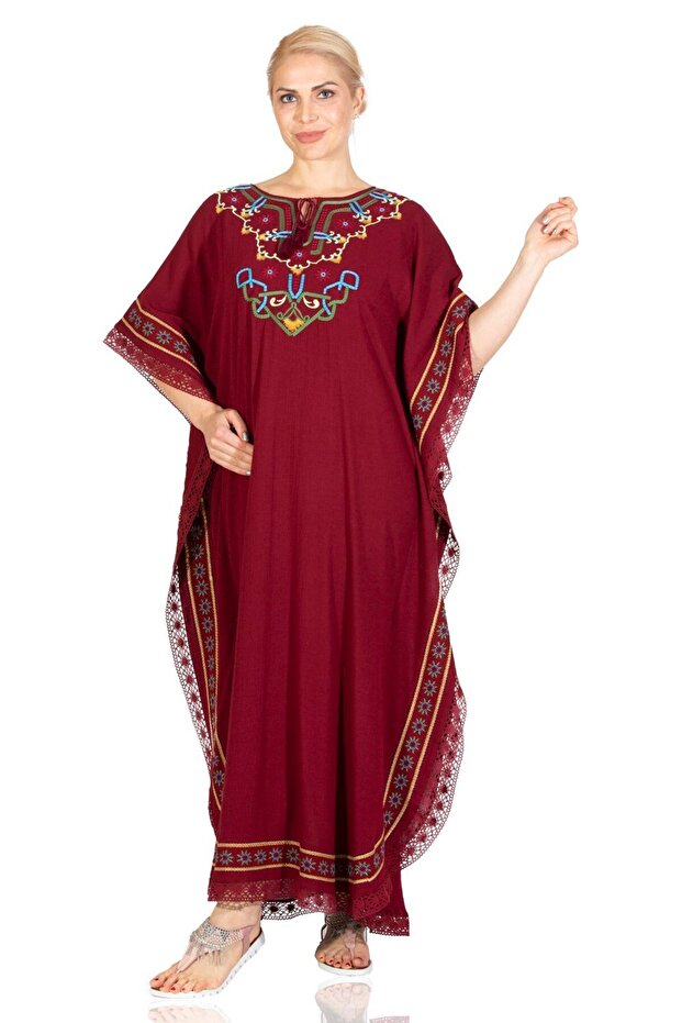 Short Sleeve Şile Cloth Gülseren Long Summer Authentic Dress Claret Red Brd