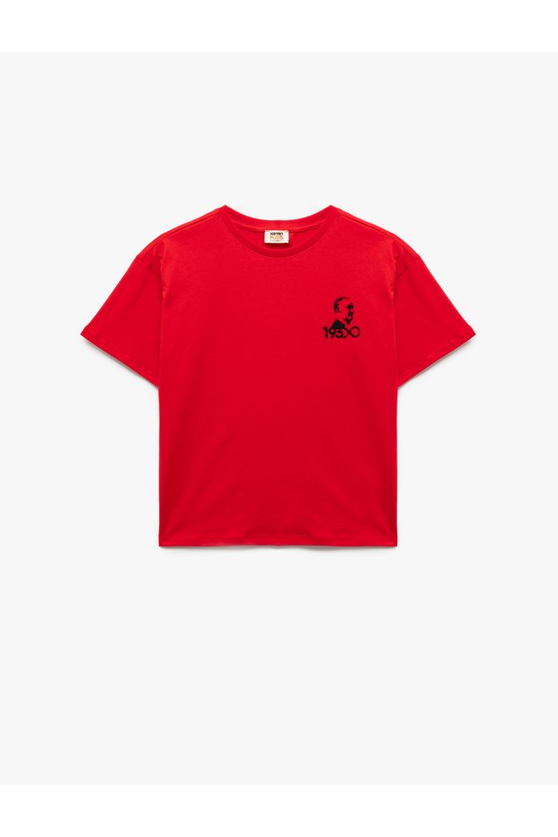 Cotton Short Sleeve Crew Neck Mustafa Kemal Atatürk Embroidered T-Shirt