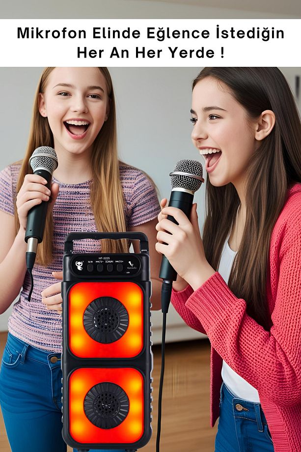 Superbass Mikrofonlu Bluetooth Hoparlör Rgb Led Işıklı Karaokeli Kablosuz Ses Bombası Siyah - 7
