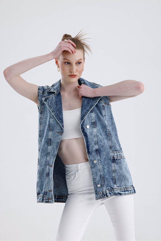 Oversize Boyfriend Basic Jeans Yelek - 5