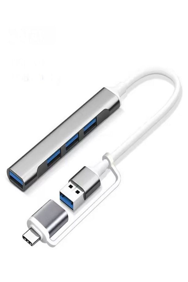 FH-6 Metalik 4İN 1 USB + Type-C Çevirici, USB 3.0 Hızlı Klavye-Mouse Data Çoklayıcı HUB - 8