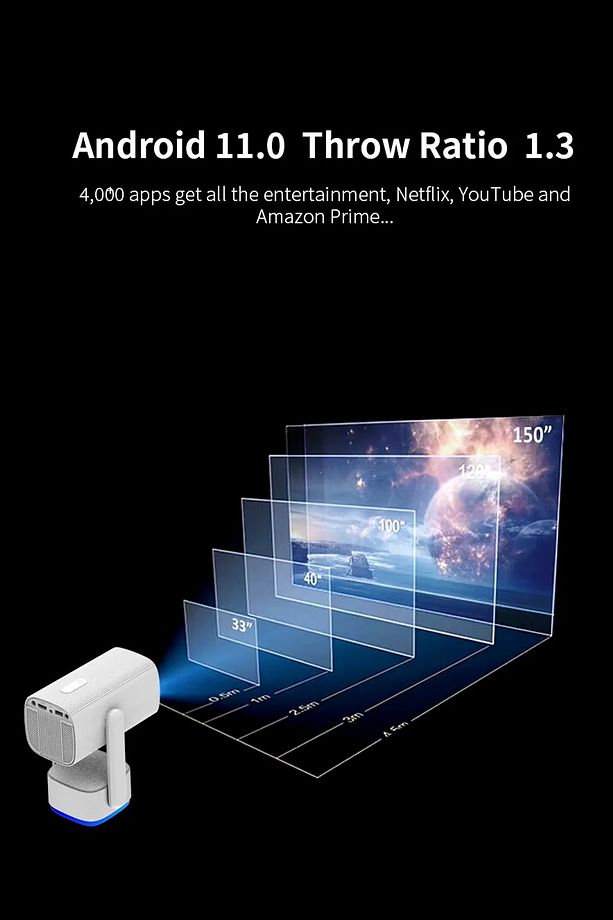 Android 11 Şarjlı Projeksiyon 1080p 200 AnsiLümen Akıllı Taşınabilir Projektör 4K Projeksiyon Cihazı - 4