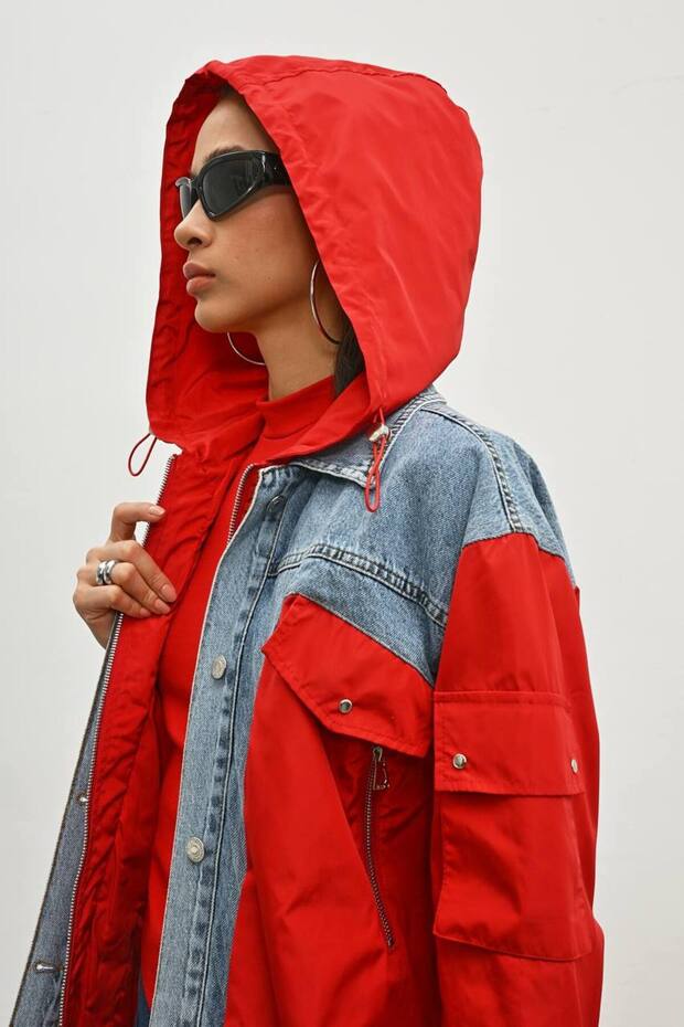 Mix Kadın Oversize Kot Yağmurluk - 4