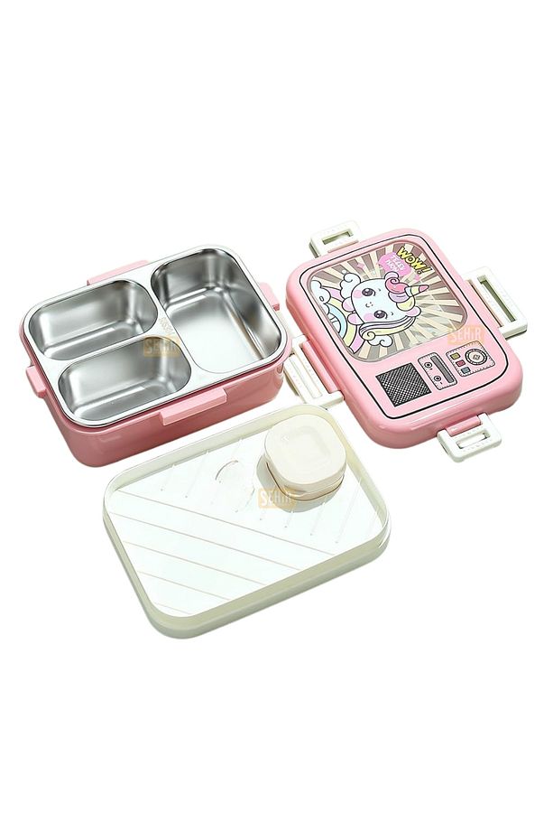 Bento 820ml Lunchbox Sevimli Dostlar Tek Katlı 3 Bölmeli Paslanmaz Çelik Sefer Tası Yemek Kutusu - 3