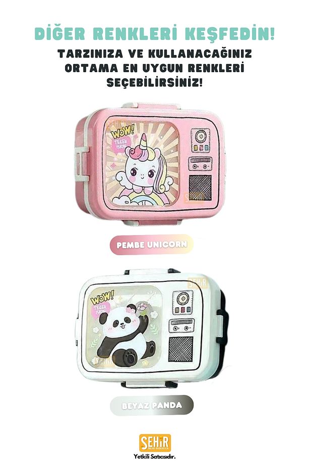 Bento 820ml Lunchbox Sevimli Dostlar Tek Katlı 3 Bölmeli Paslanmaz Çelik Sefer Tası Yemek Kutusu - 7