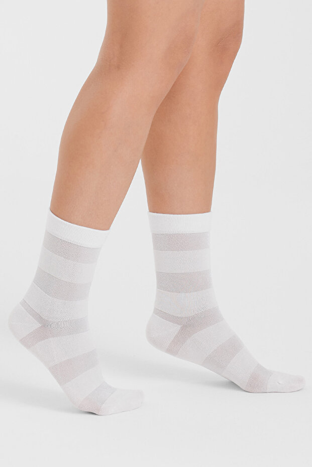 Glitter and Modal Mixed Striped Seamless White Glitter Women's Socks