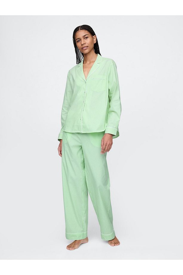 Kadın Yeşil Poplin Pijama Gömleği - 4
