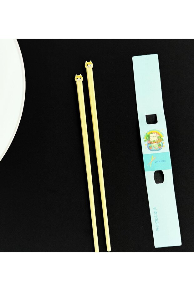 Kedi Figürlü Metal Chopstick - 2