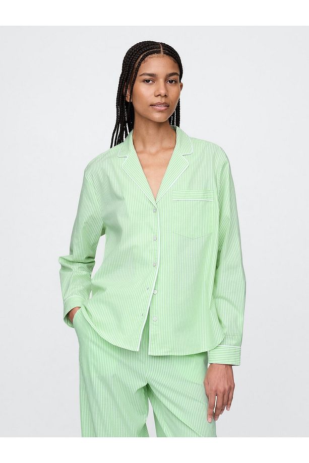Kadın Yeşil Poplin Pijama Gömleği - 1
