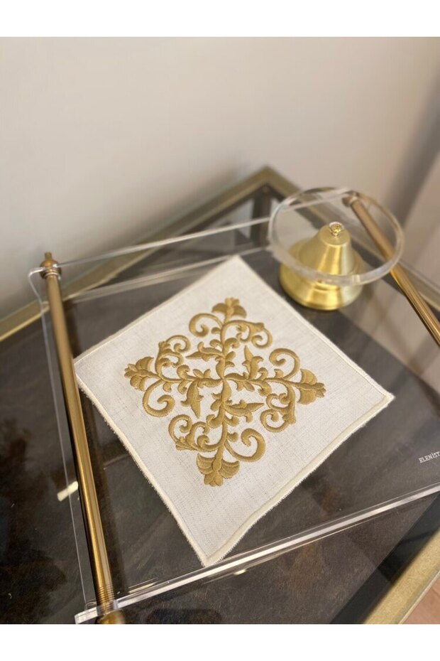 Dnf Baroque Series Gold Cocktail Napkin 2 Pieces - Presentation Napkin, Coaster, Stain-Proof Linen