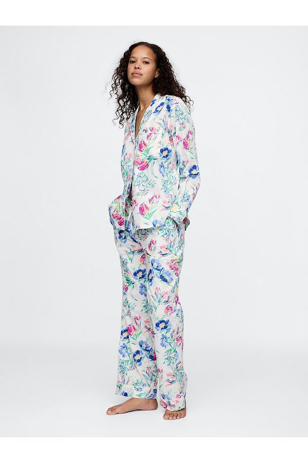 Kadın Çok Renkli Poplin Pijama Gömleği - 4