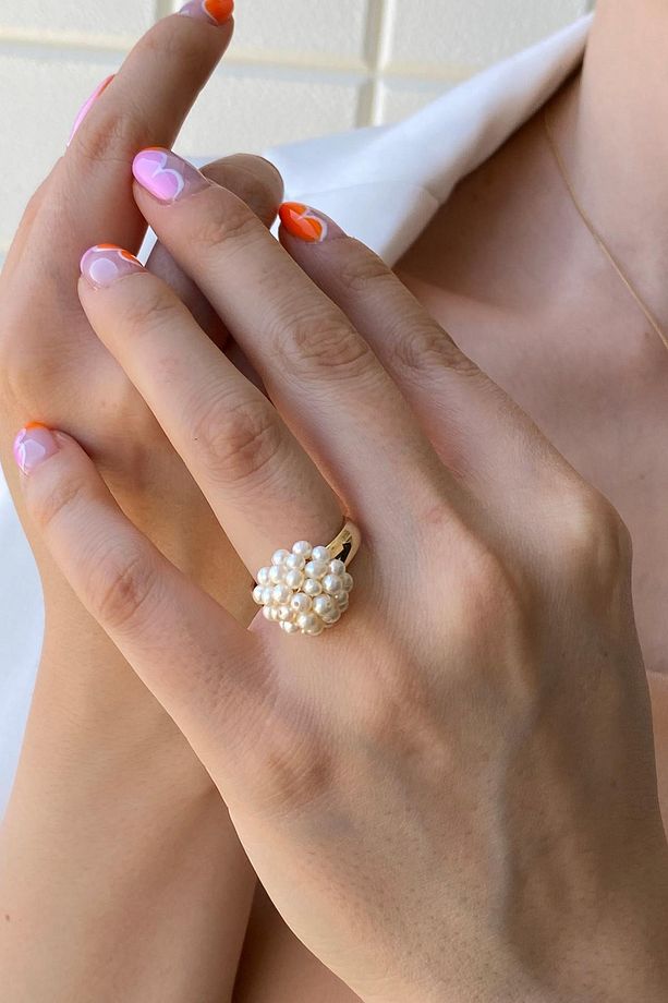 14 Ayar Altın 3 mm Prenses Model Doğal İnci Küpe Kolye Bileklik Yüzük Dörtlü Set - 5