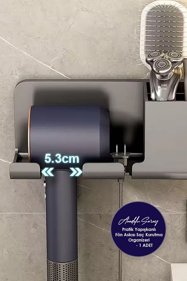 Kendinden Yapışkanlı Saç Kurutma Makinesi Tutacağı Banyo Düzenleyici Banyo Askısı Raf Organizer Düze - 2
