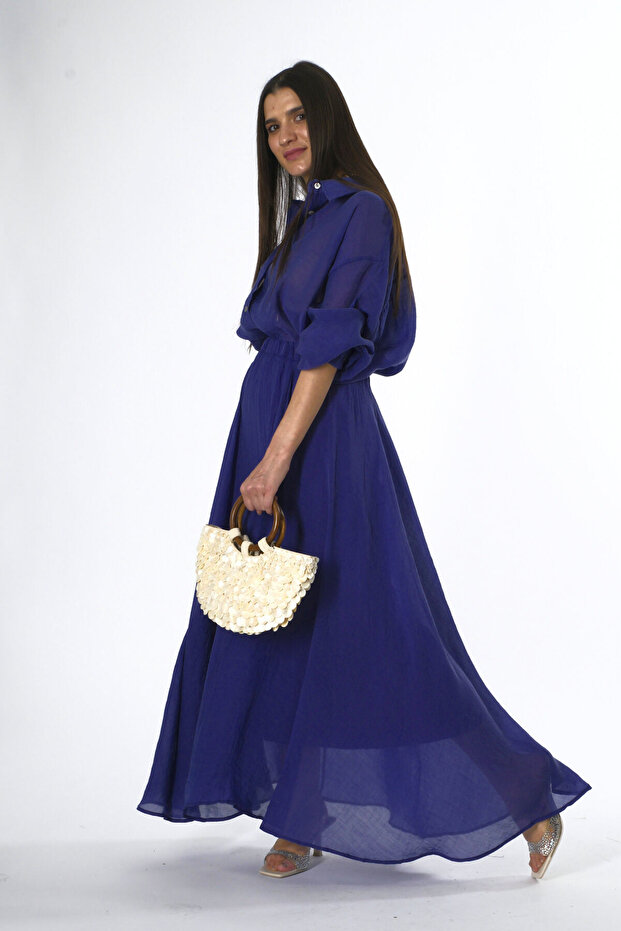Women's Elastic Waist Silky Shirt Skirt Set