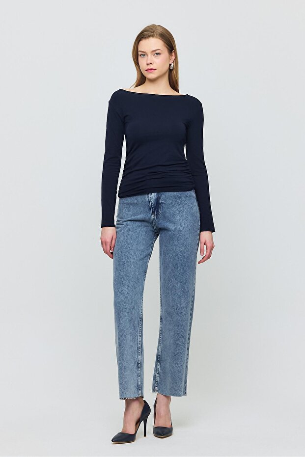 Gathered Blouse Navy - Model 3027 - 6