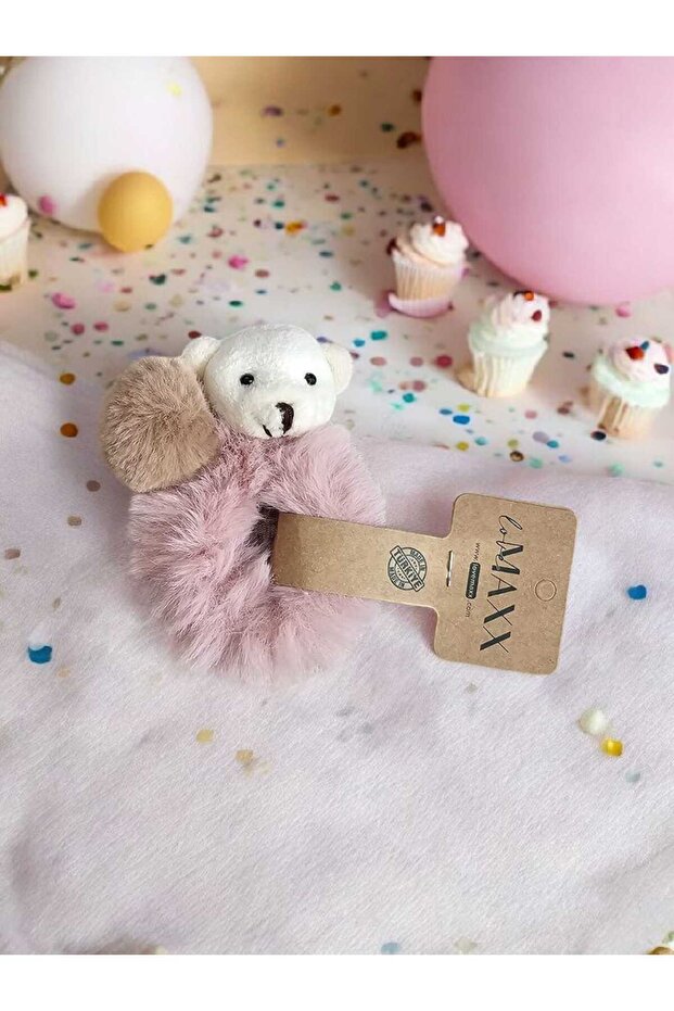 Girl's Plush Teddy Bear Detailed Pompom Hair Clip Accessory