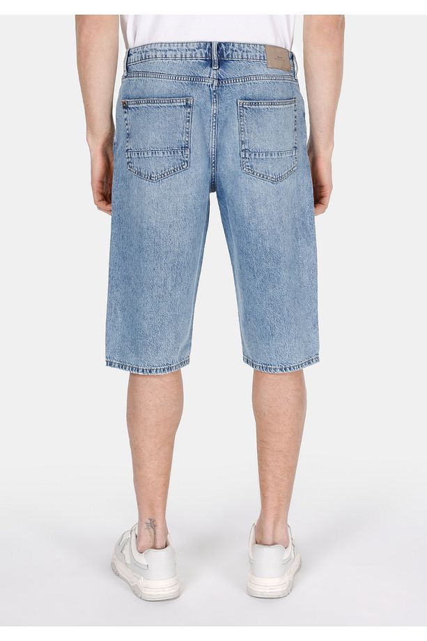Straight Fit Orta Bel Düz Erkek Mavi Jean Şort - 2
