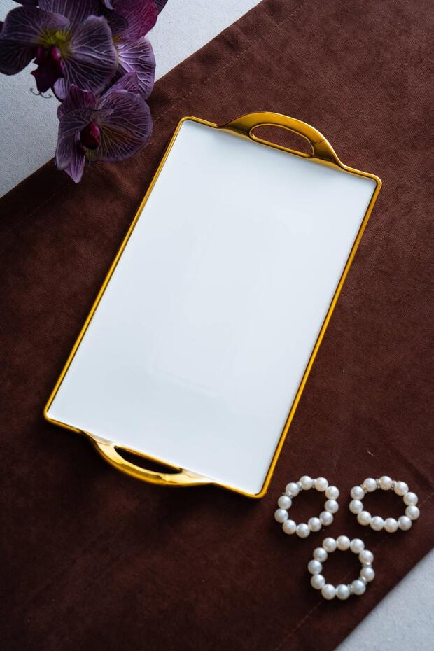 صينية تقديم مستطيلة ذهبية من أرفين - 33 سم - 1