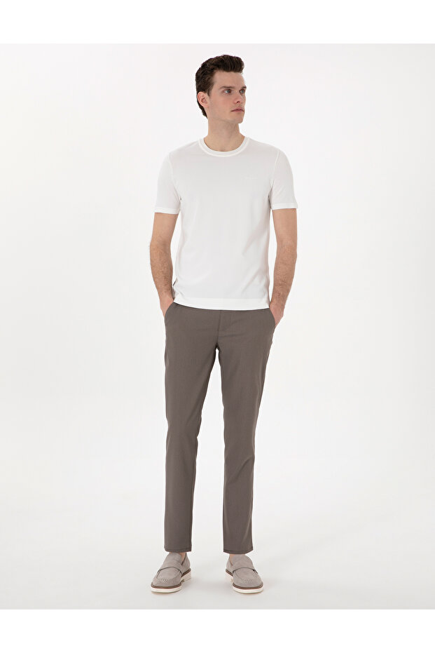 Mink Slim Fit Elastic Waist Canvas Trousers 50308092-Vr052