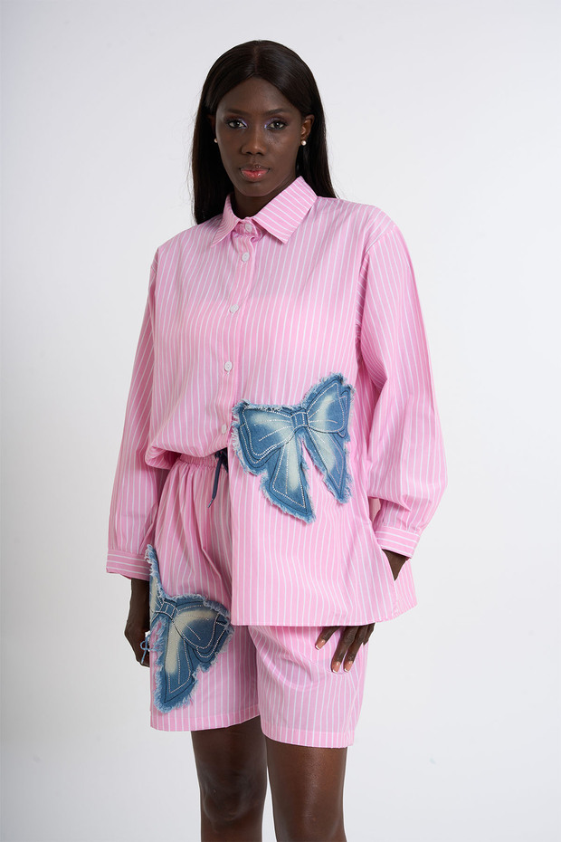 طقم شورت مزين بفيونكة - 1