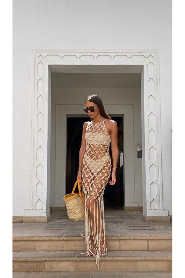 Macrame Beachwear & Pareo & Mesh Knit Handmade Casual Bohemian Tunic / Beach Dress