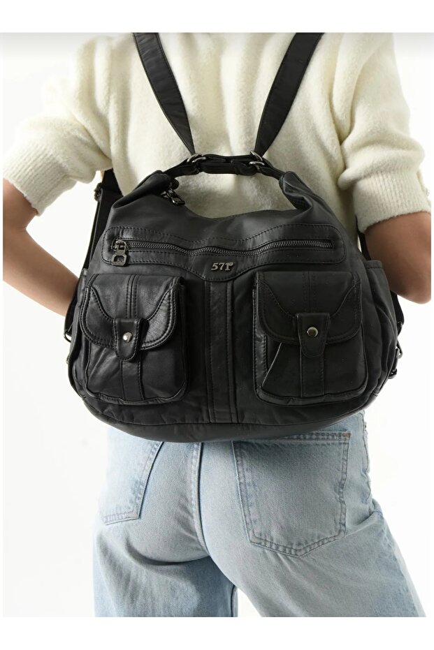 حقيبة ظهر من الجلد الصناعي - 3