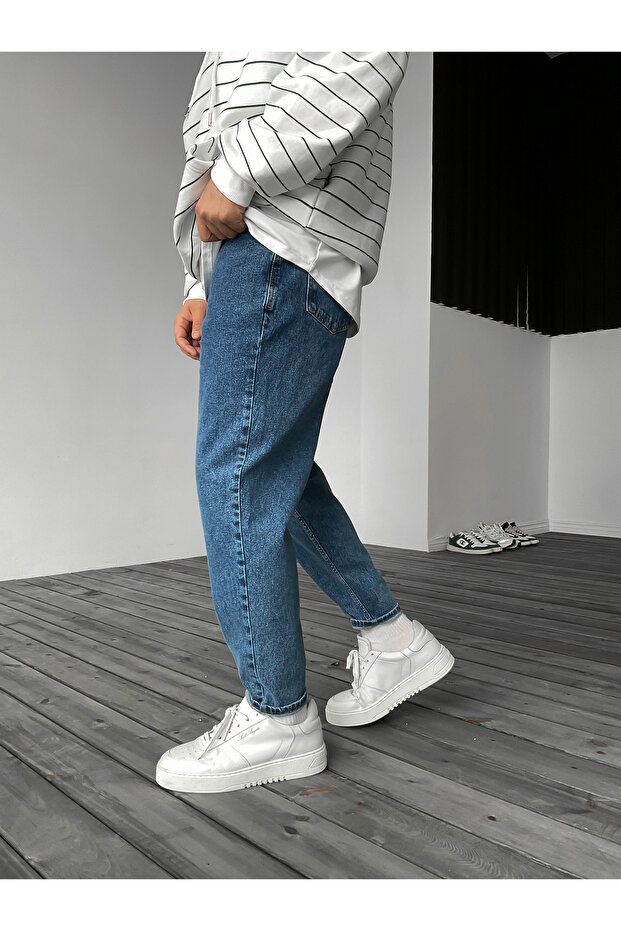 Dark Blue Serrated Boyfriend Pants - 3