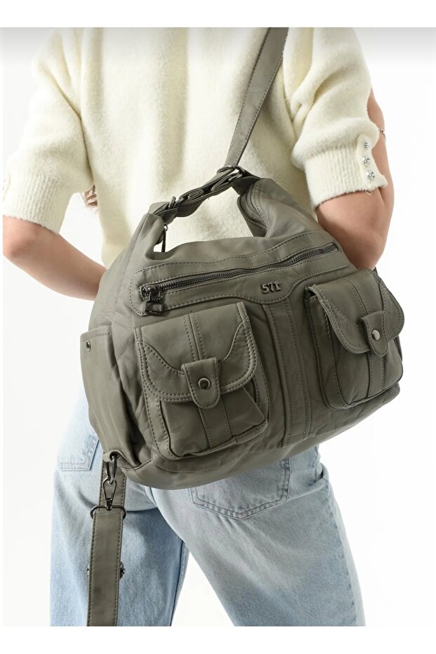 حقيبة ظهر من الجلد الصناعي - 3