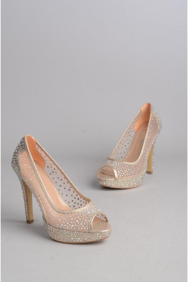 Select 901 stone tulle detail evening shoes (heel height: 12 cm, platform: 2.5 cm) gold