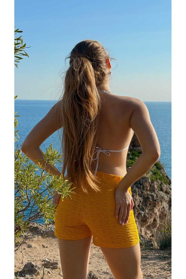Sarı Yazlık Plaj Kıyafeti Pareo Mayo Ve Bikini Üstü Şort - 6