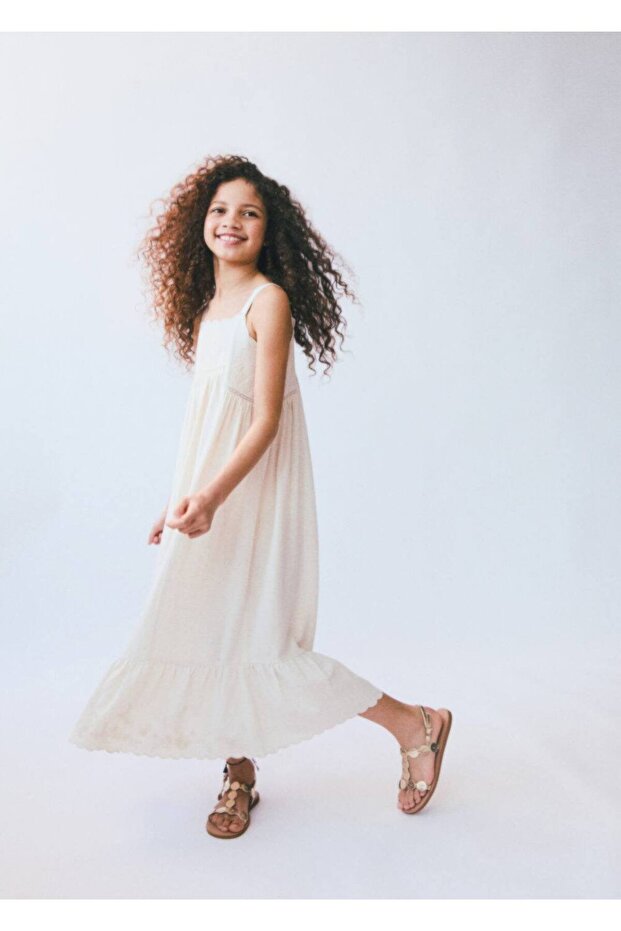 İşlemeli pamuklu keten elbise - 4