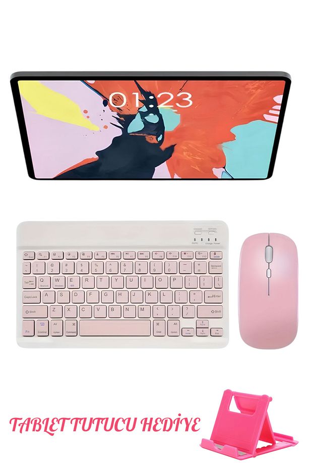 Kablosuz Bluetooth Klavye ve Mause Seti Android İos Windows Uyumlu Slim Tablet Pc Klavyesi - 1