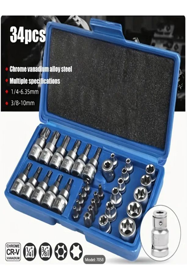 Lokma Takımı 34 Parça 3/8 1/4 Torx & E Lokma Set - 1