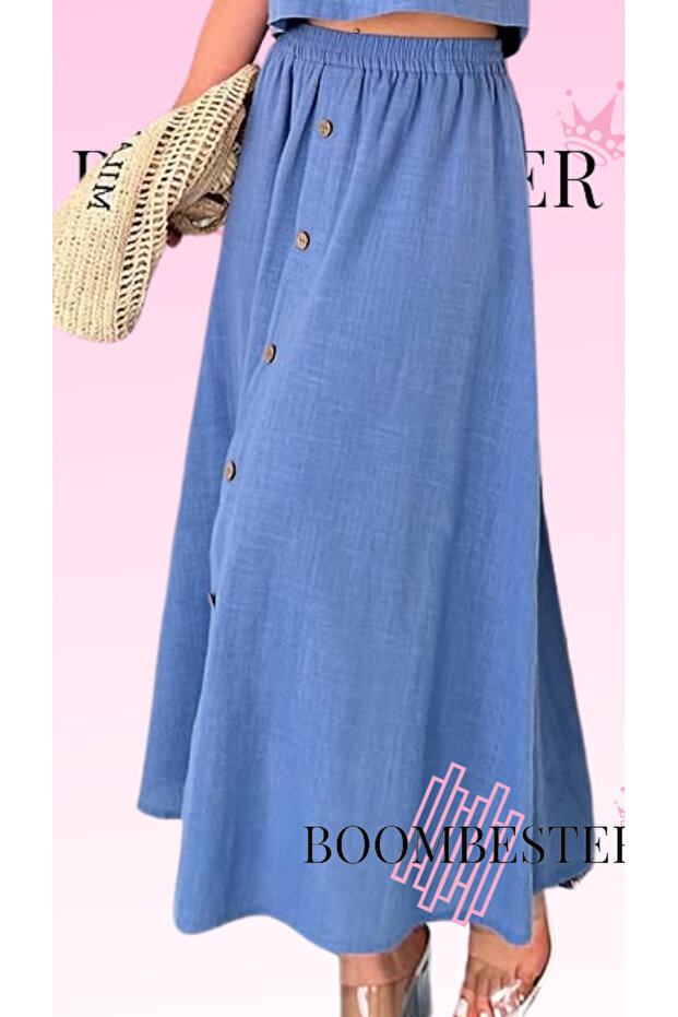 Women's Buttoned Long Skirt 100% Linen - Bohemian Skirt