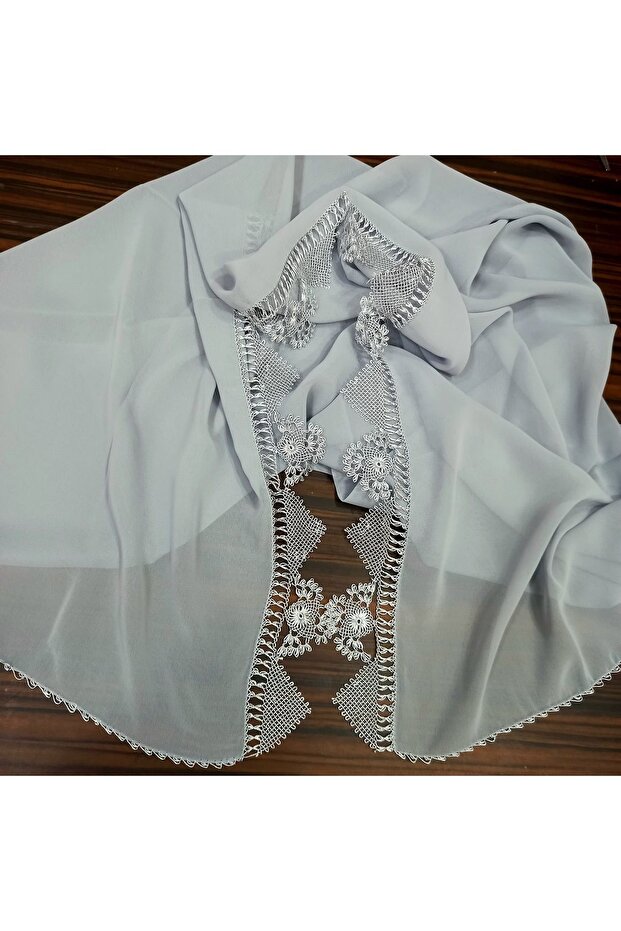 Handmade Needlework Handmade Prayer Cover. Mevlüt Cover, Gray Color Handmade Bohçalık Embroidered Prayer Headscarf