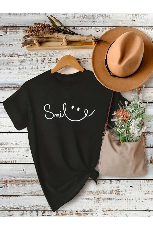 Smile Printed Premium Tshirt with Crew Neck for Women