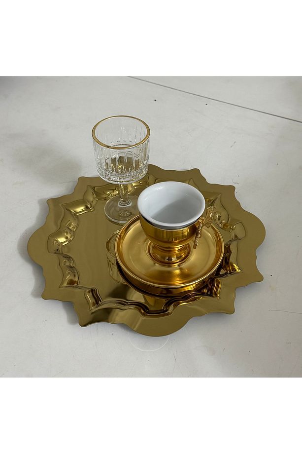 PASLANMAZ ÇELİK GOLD RENK 1 ADET GÜNEŞ MODEL SERVİS TEPSİSİ - 1