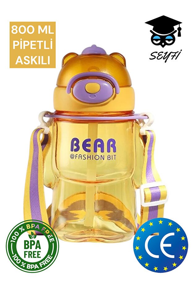 800 ml polycarbonate bear patterned flask water bottle with straw does not contain bpa wagonlife 2027