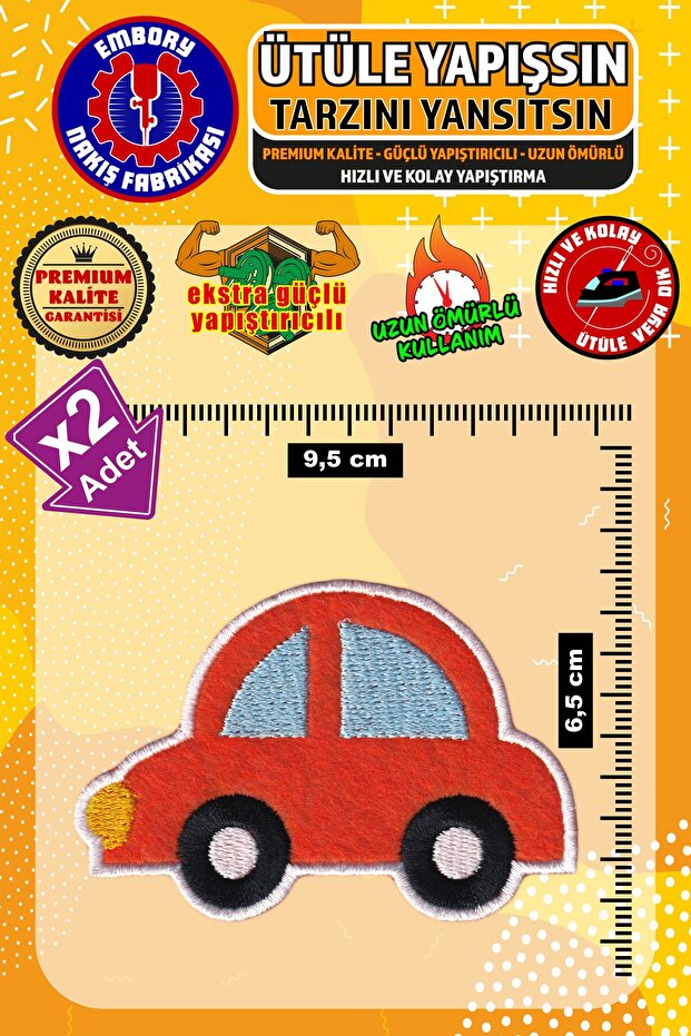 Iron-On Transfer Coat of Arms Patch, Orange Car (2 Pcs) Iron-On Transfer Embroidery Woven Applique Patch