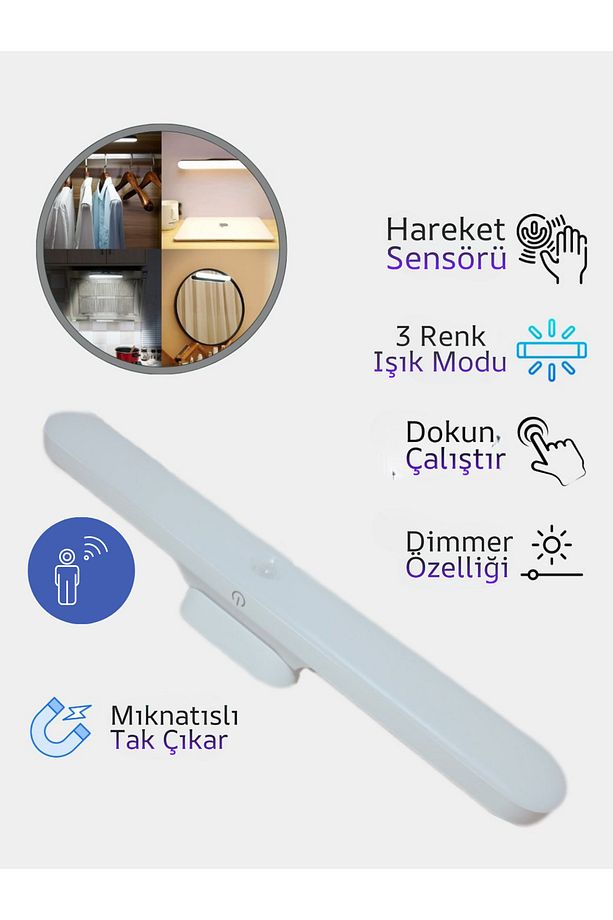 Şarjlı Kablosuz Dokunmatik Mıknatıslı Led Aplik - 3 Farklı Işık - 4