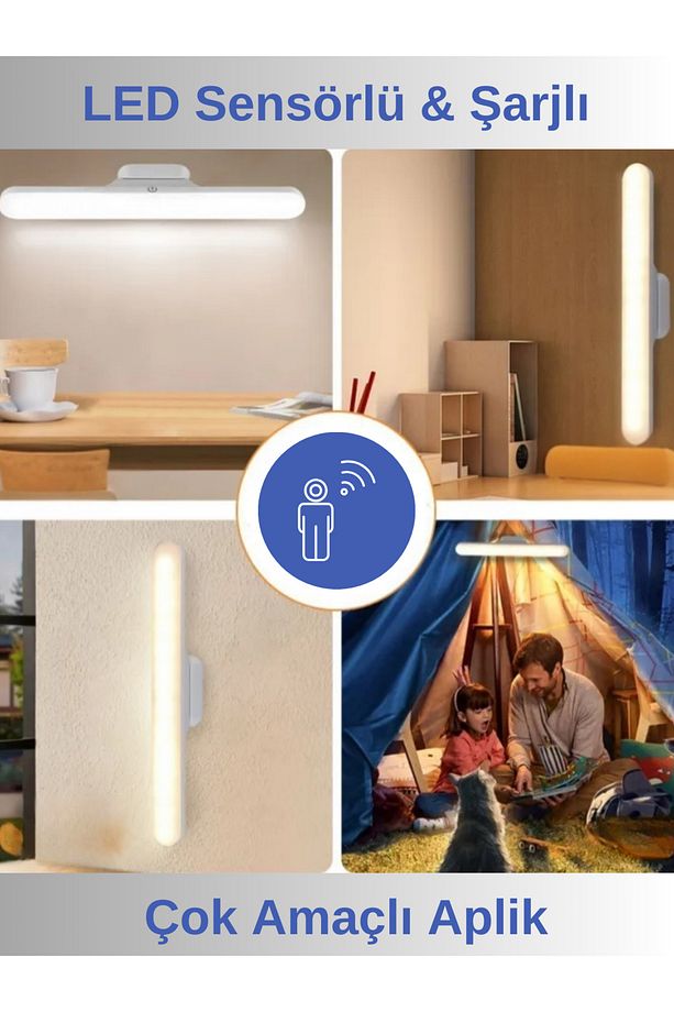 Şarjlı Kablosuz Dokunmatik Mıknatıslı Led Aplik - 3 Farklı Işık - 1