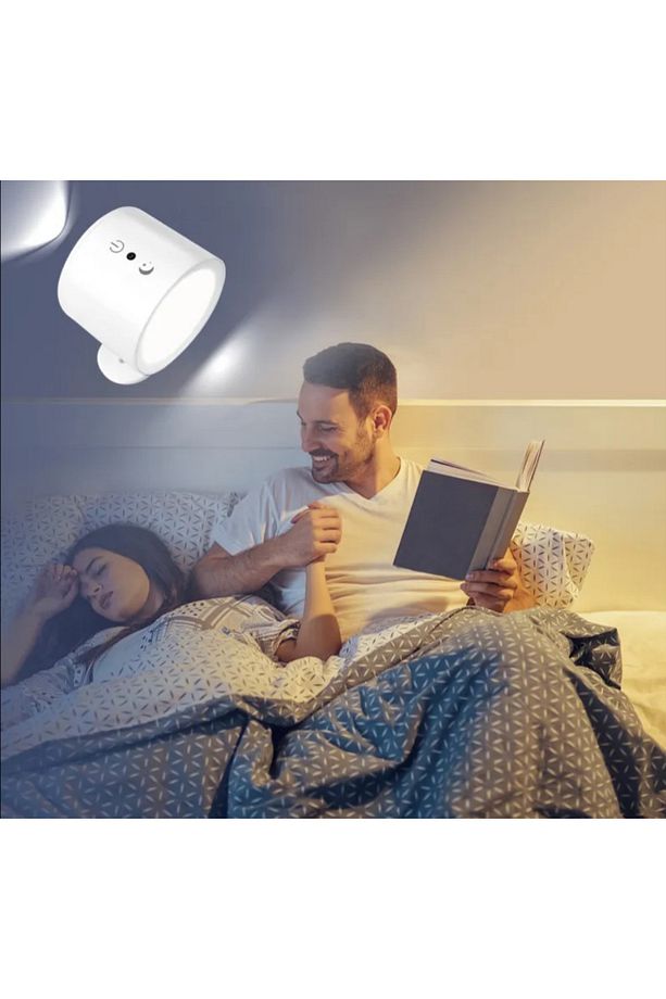 Led Kablosuz 360 Dönen Şarjlı Yatak Başı Çalışma Masası Ledli Duvar Aplik 3 Renk Işıklı Gece Lambası - 4